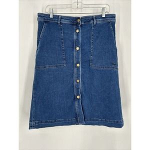 Barbour‎ Women’s Sz 10 Maddison Dark Wash Button Denim Skirt Pockets Stretch